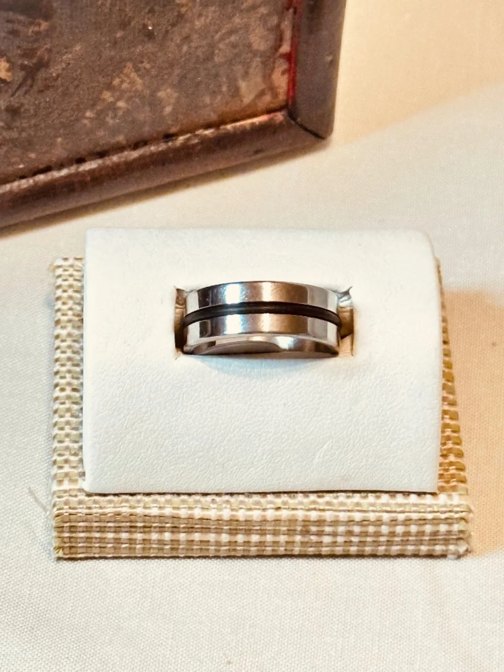 Stainless Steel Black Inlay Wide Band Ring Size 9 NWT Mens Women’s Unisex